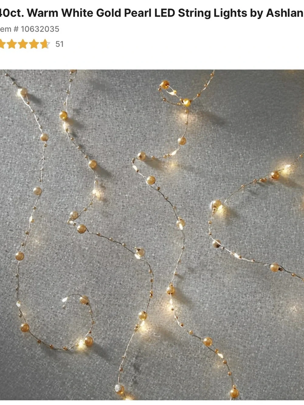 Ashland Warm White Gold Pearl LED String Lights